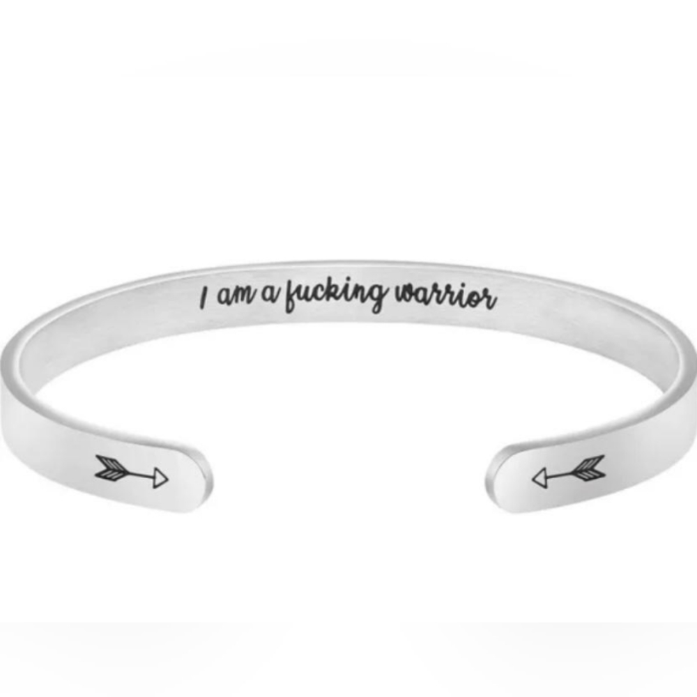 silver bracelet with motivational phrase